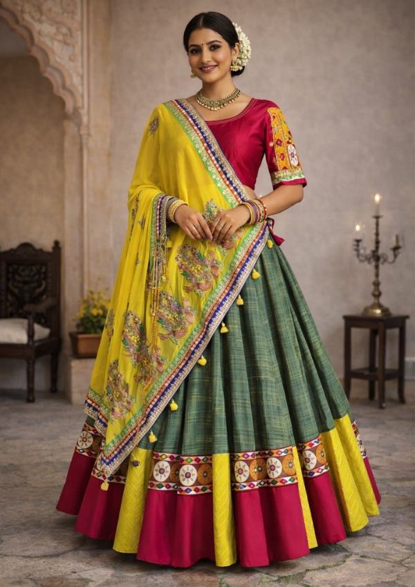 Green & Yellow Navratri Lehenga